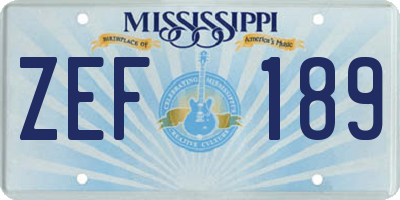 MS license plate ZEF189