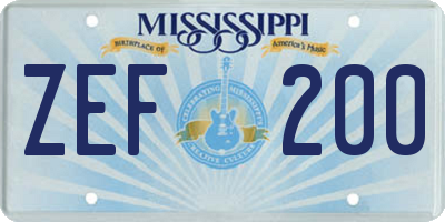 MS license plate ZEF200