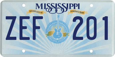 MS license plate ZEF201
