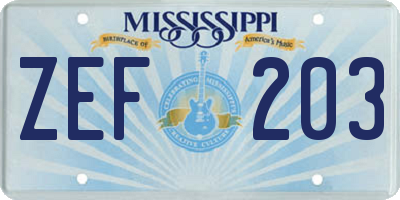 MS license plate ZEF203