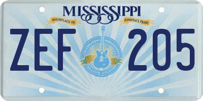 MS license plate ZEF205