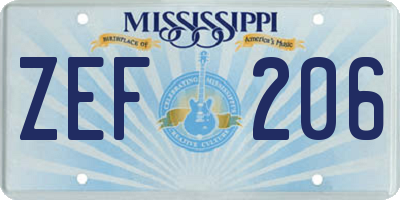 MS license plate ZEF206