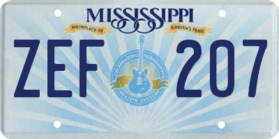 MS license plate ZEF207