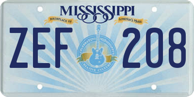 MS license plate ZEF208