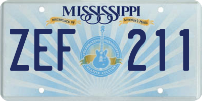 MS license plate ZEF211