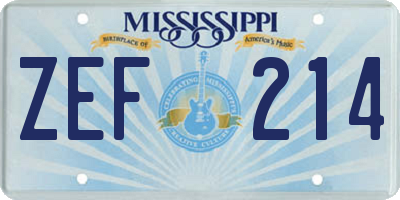 MS license plate ZEF214