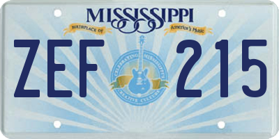 MS license plate ZEF215