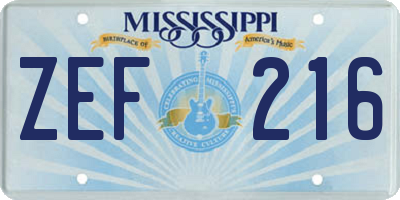 MS license plate ZEF216