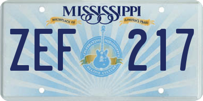 MS license plate ZEF217