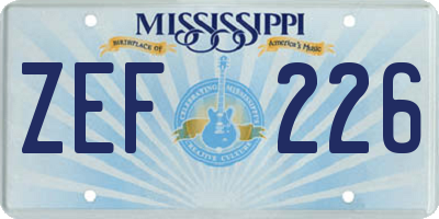 MS license plate ZEF226