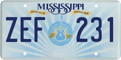 MS license plate ZEF231