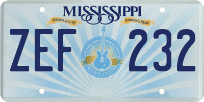 MS license plate ZEF232