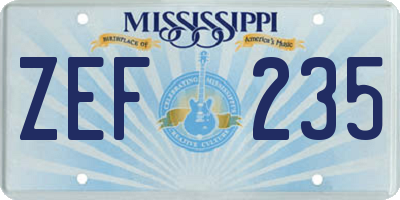 MS license plate ZEF235