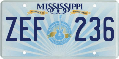 MS license plate ZEF236