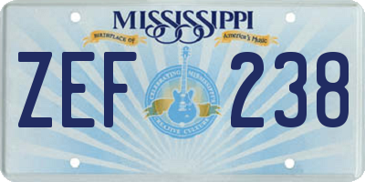 MS license plate ZEF238
