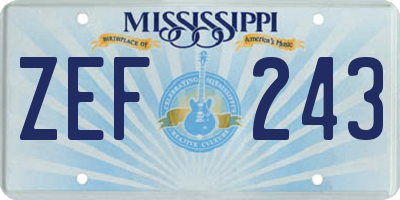 MS license plate ZEF243