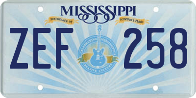 MS license plate ZEF258
