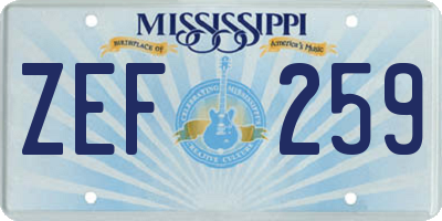 MS license plate ZEF259