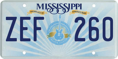 MS license plate ZEF260