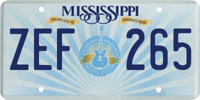 MS license plate ZEF265