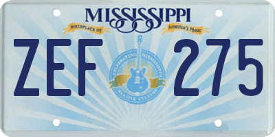 MS license plate ZEF275