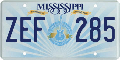 MS license plate ZEF285