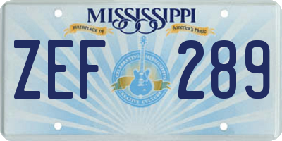 MS license plate ZEF289