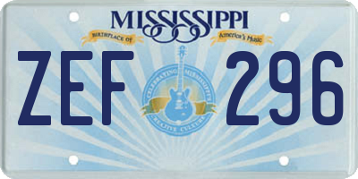 MS license plate ZEF296