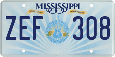 MS license plate ZEF308