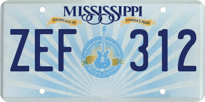 MS license plate ZEF312