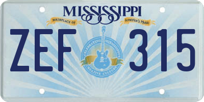 MS license plate ZEF315