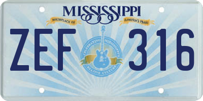 MS license plate ZEF316