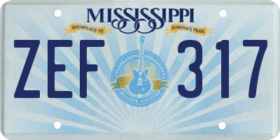 MS license plate ZEF317
