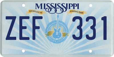MS license plate ZEF331