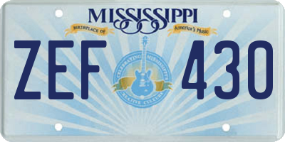 MS license plate ZEF430