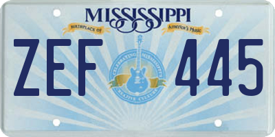 MS license plate ZEF445