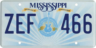 MS license plate ZEF466