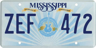 MS license plate ZEF472