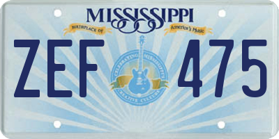 MS license plate ZEF475