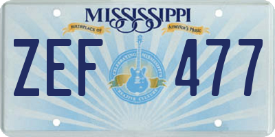 MS license plate ZEF477