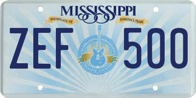 MS license plate ZEF500