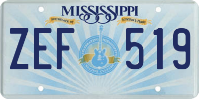 MS license plate ZEF519