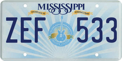 MS license plate ZEF533