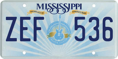 MS license plate ZEF536