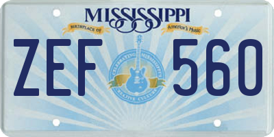 MS license plate ZEF560