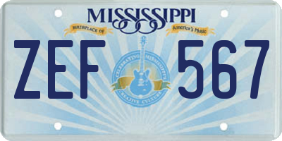 MS license plate ZEF567