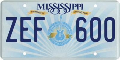 MS license plate ZEF600