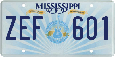 MS license plate ZEF601