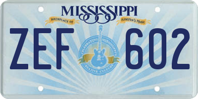 MS license plate ZEF602