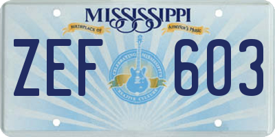 MS license plate ZEF603